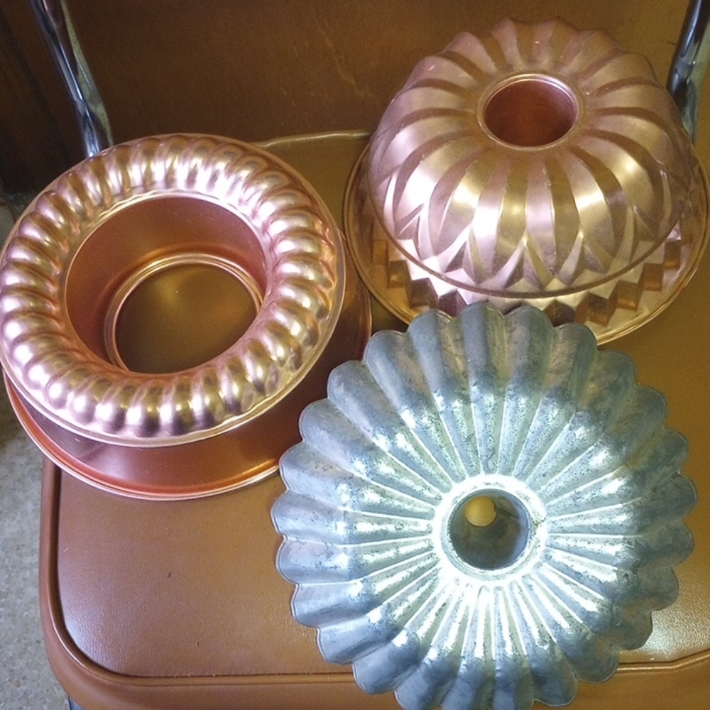 Lot of 3 Vintage Bundt Pans, Copper, Metal
